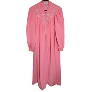 Vintage Vanity Fair Pink Embroidered Zip Up Robe Womens S Embroidered Duster USA